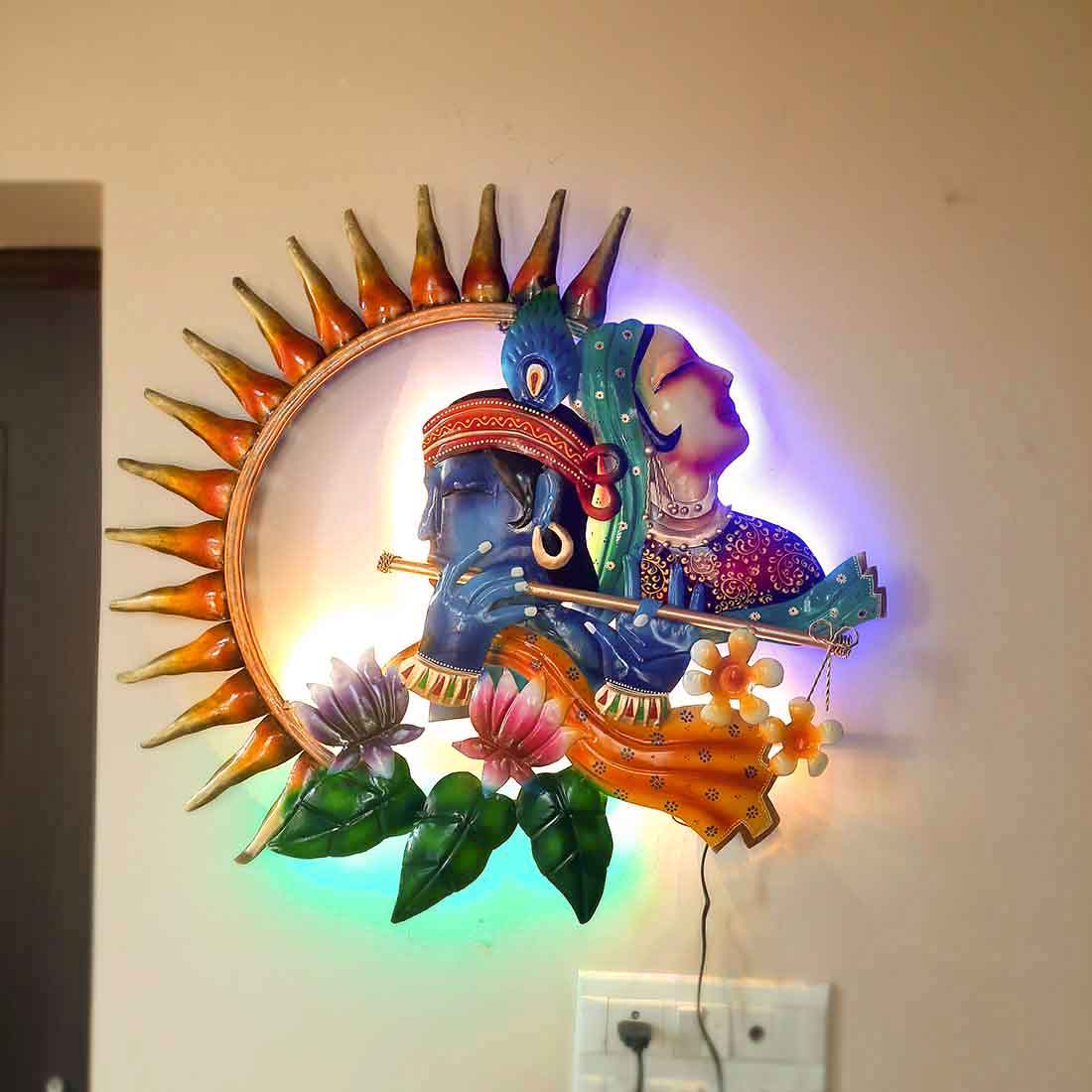 Radha Krishna Backlit Wall Hanging - Metal Wall Art LED - For Home Decor & Gifts -28 Inch - ApkaMart