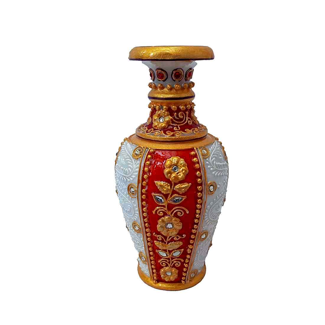 Marble Flower Vase | Decorative Flower Pot - For Living Room & Home Decor - 6 Inch - ApkaMart