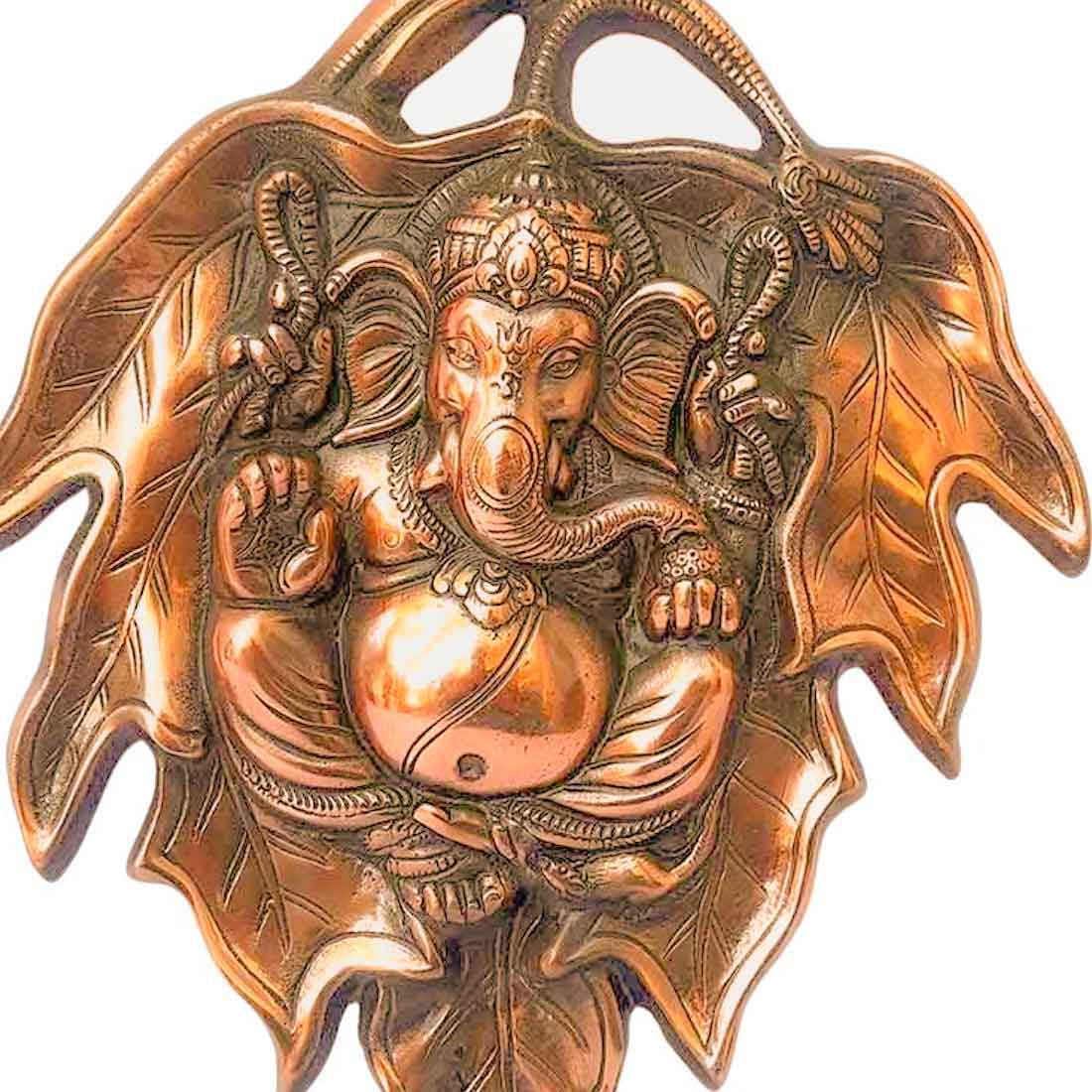 Ganesha Wall Decor - Ganpati Sitting on Leaf Wall Hanging -15 Inch - ApkaMart
