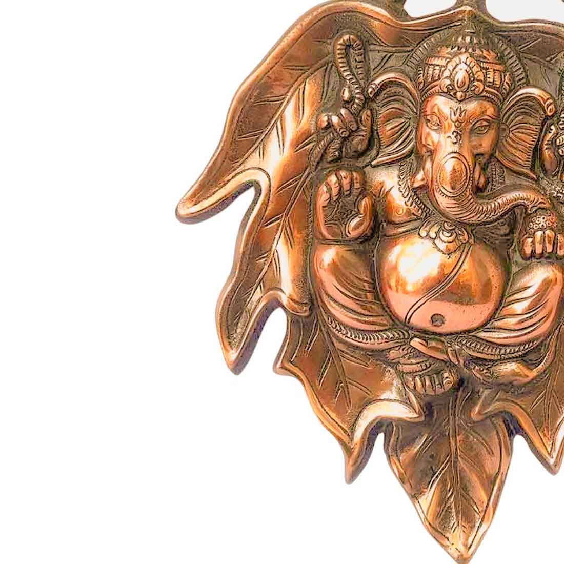 Ganesha Wall Decor - Ganpati Sitting on Leaf Wall Hanging -15 Inch - ApkaMart