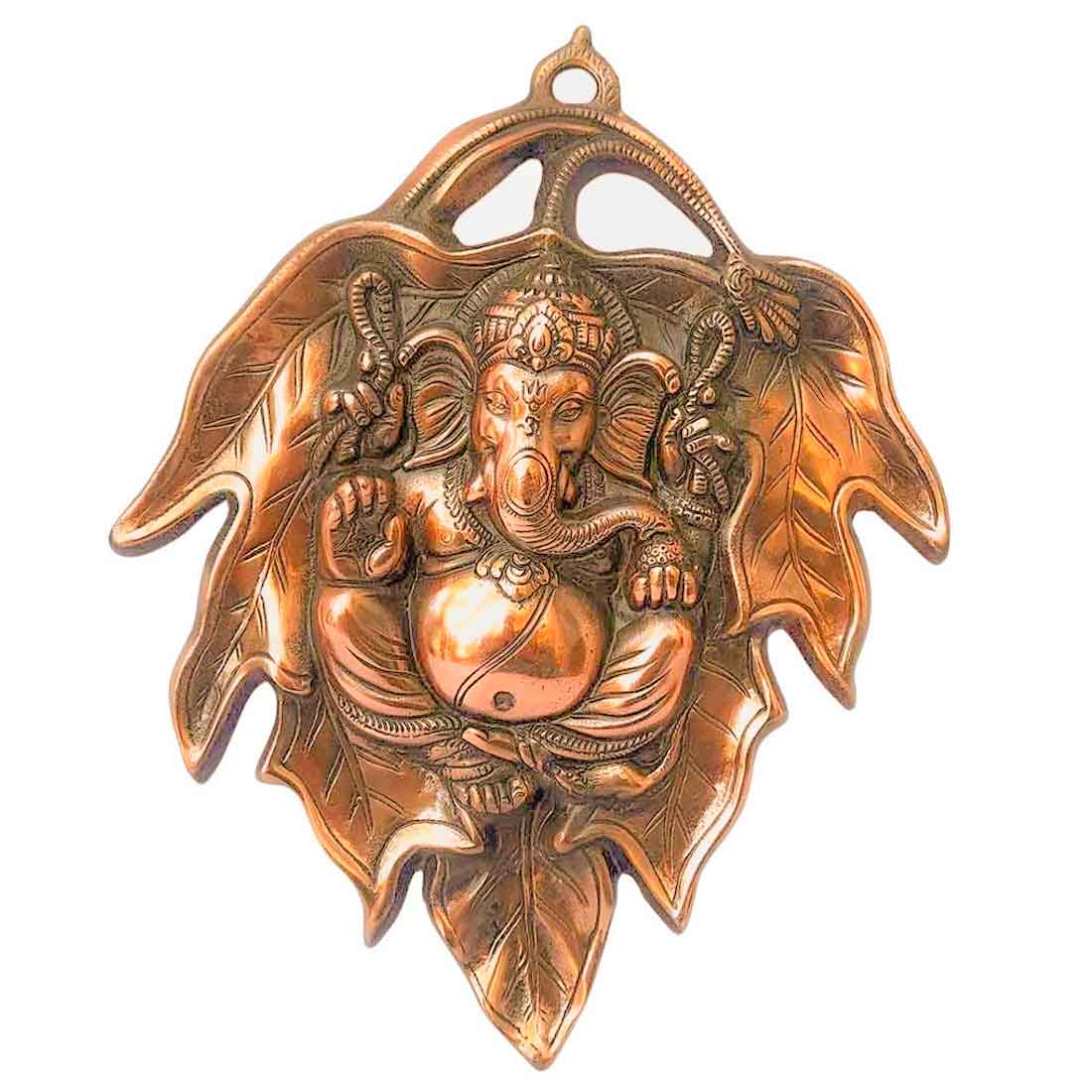 Ganesha Wall Decor - Ganpati Sitting on Leaf Wall Hanging -15 Inch - ApkaMart