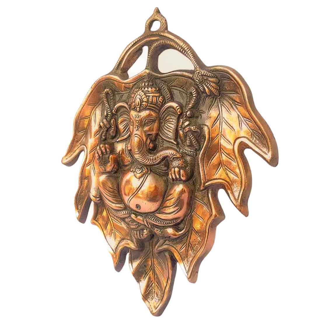 Ganesha Wall Decor - Ganpati Sitting on Leaf Wall Hanging -15 Inch - ApkaMart