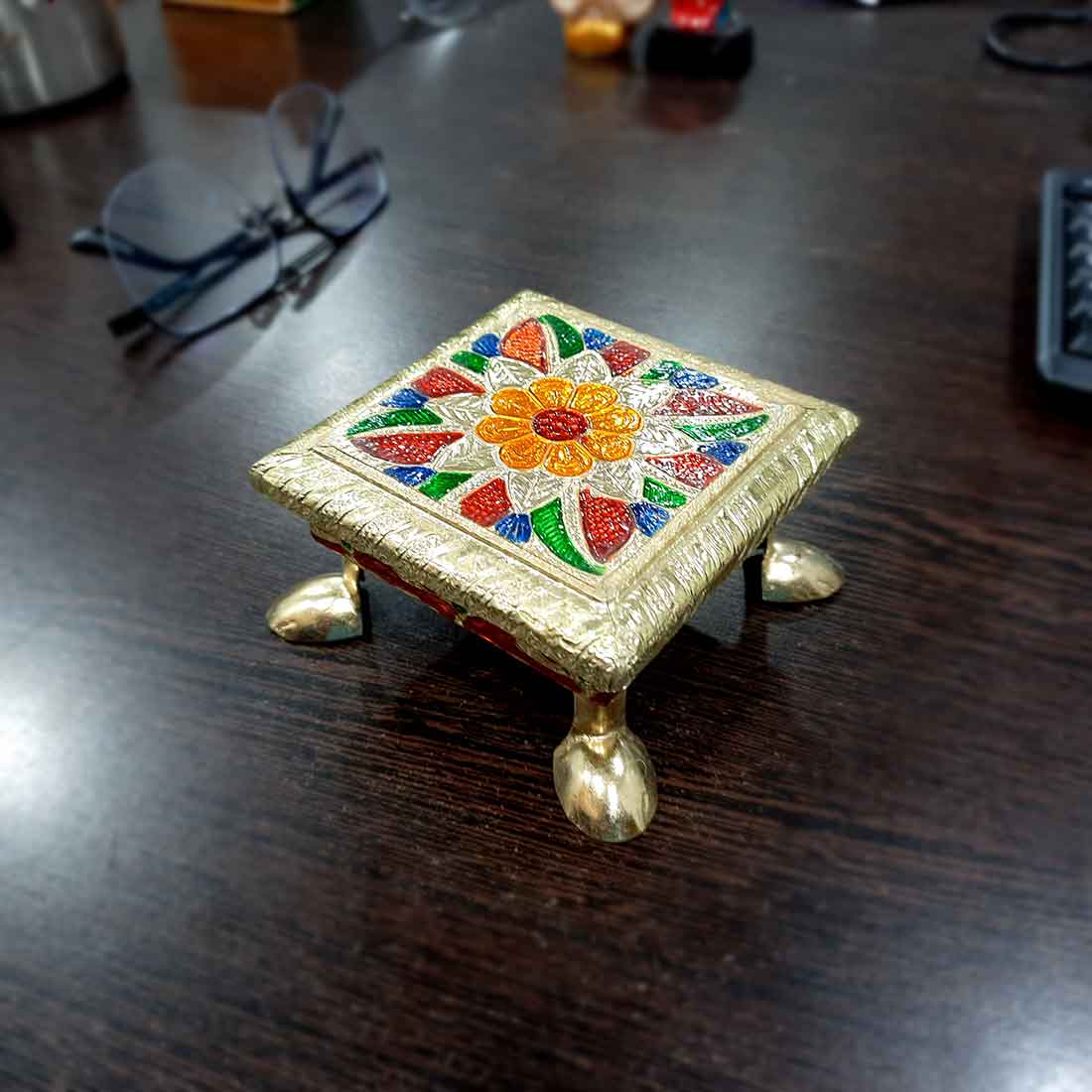 Minakari Chowki | Pooja Chowki - For Pooja & Return Gifts - 4 Inch - ApkaMart #Style_Design 1