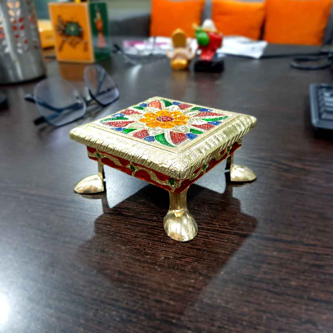 Minakari Chowki | Pooja Chowki - For Pooja & Return Gifts - 4 Inch - ApkaMart #Style_Design 1