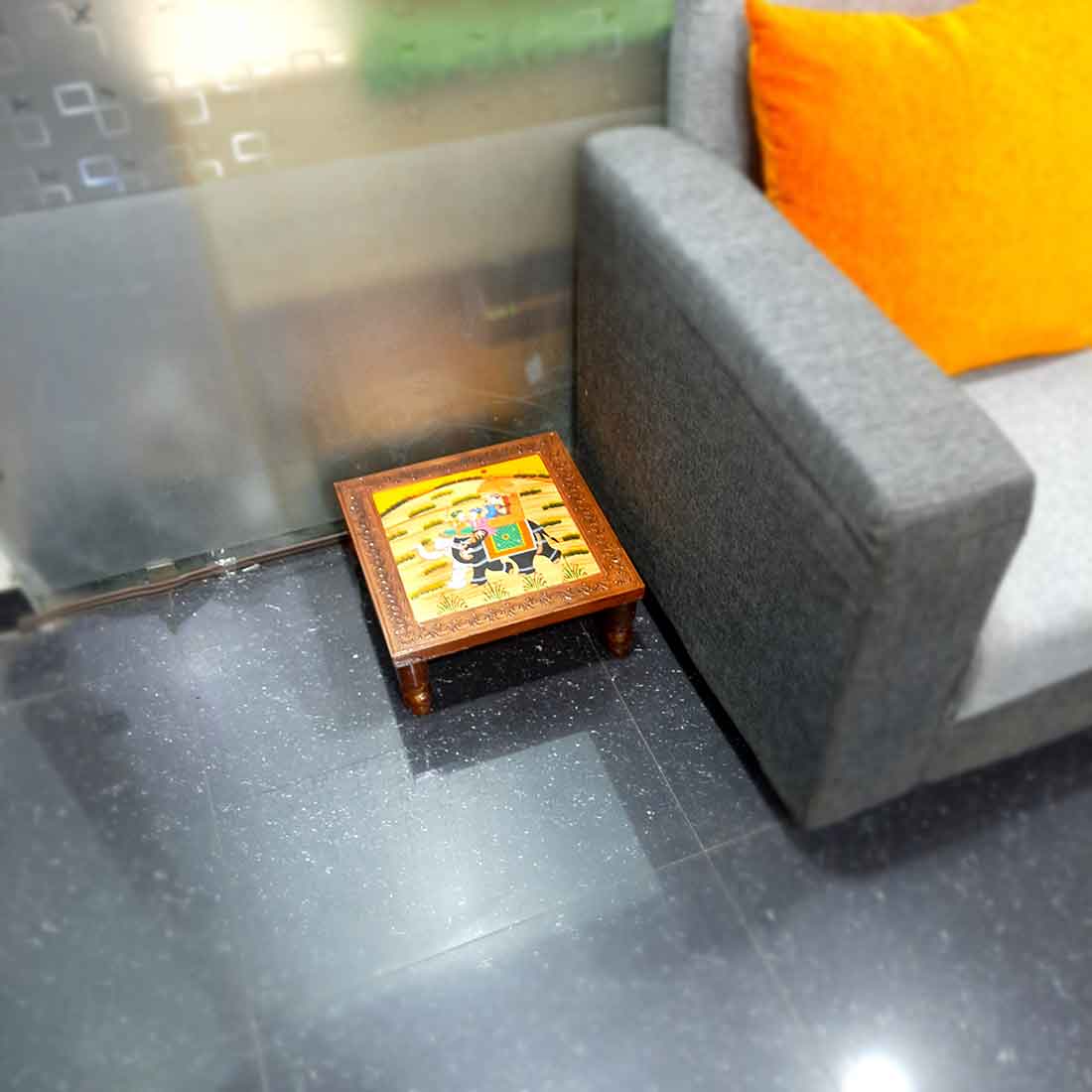 Wooden Bajot | Chowki with Handpainting - For Sitting & Home Decor -15 Inch - ApkaMart #style_Pack of 1