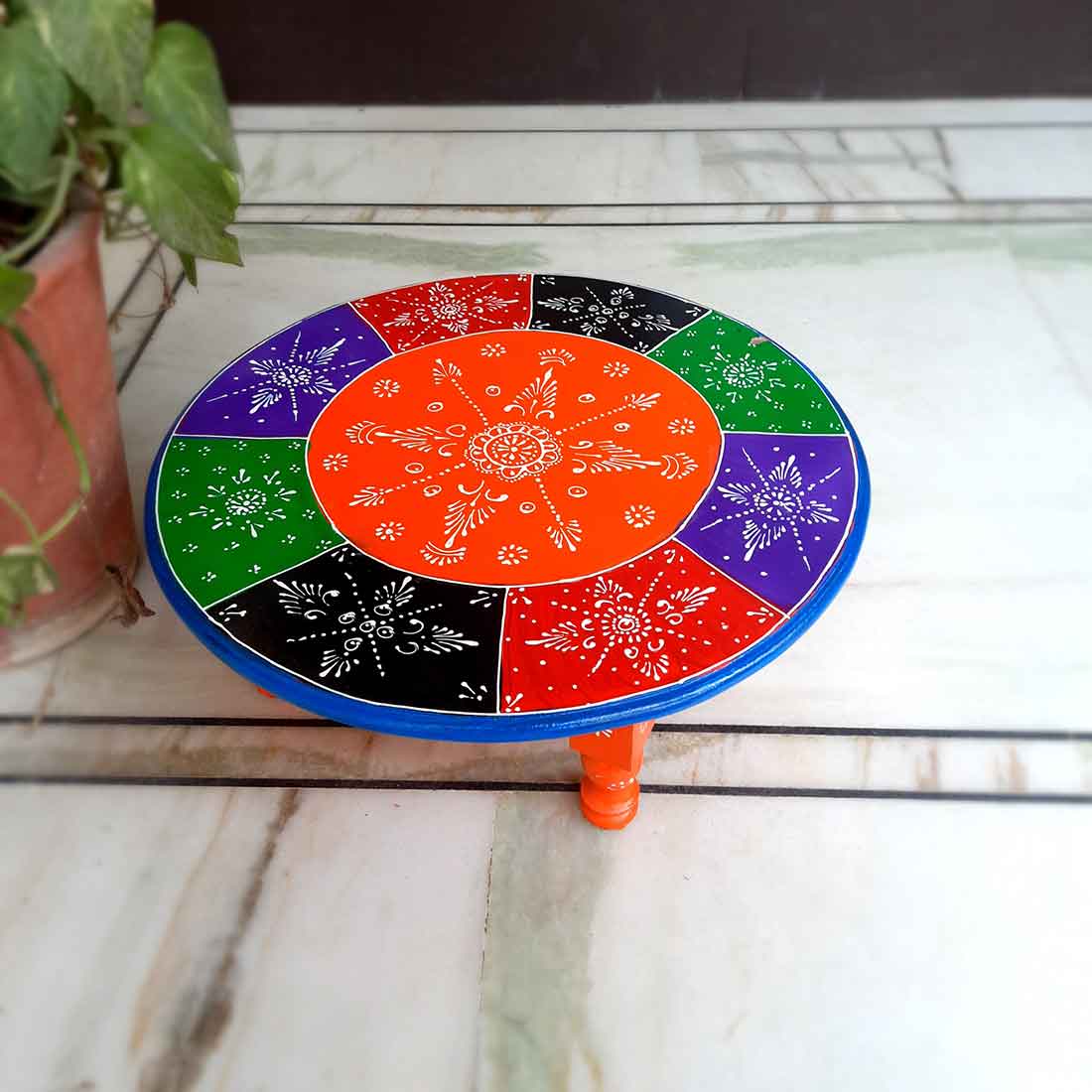 Decorative Chowki Bajot - Round Shape - For Sitting & Home Decor -16 Inch - ApkaMart