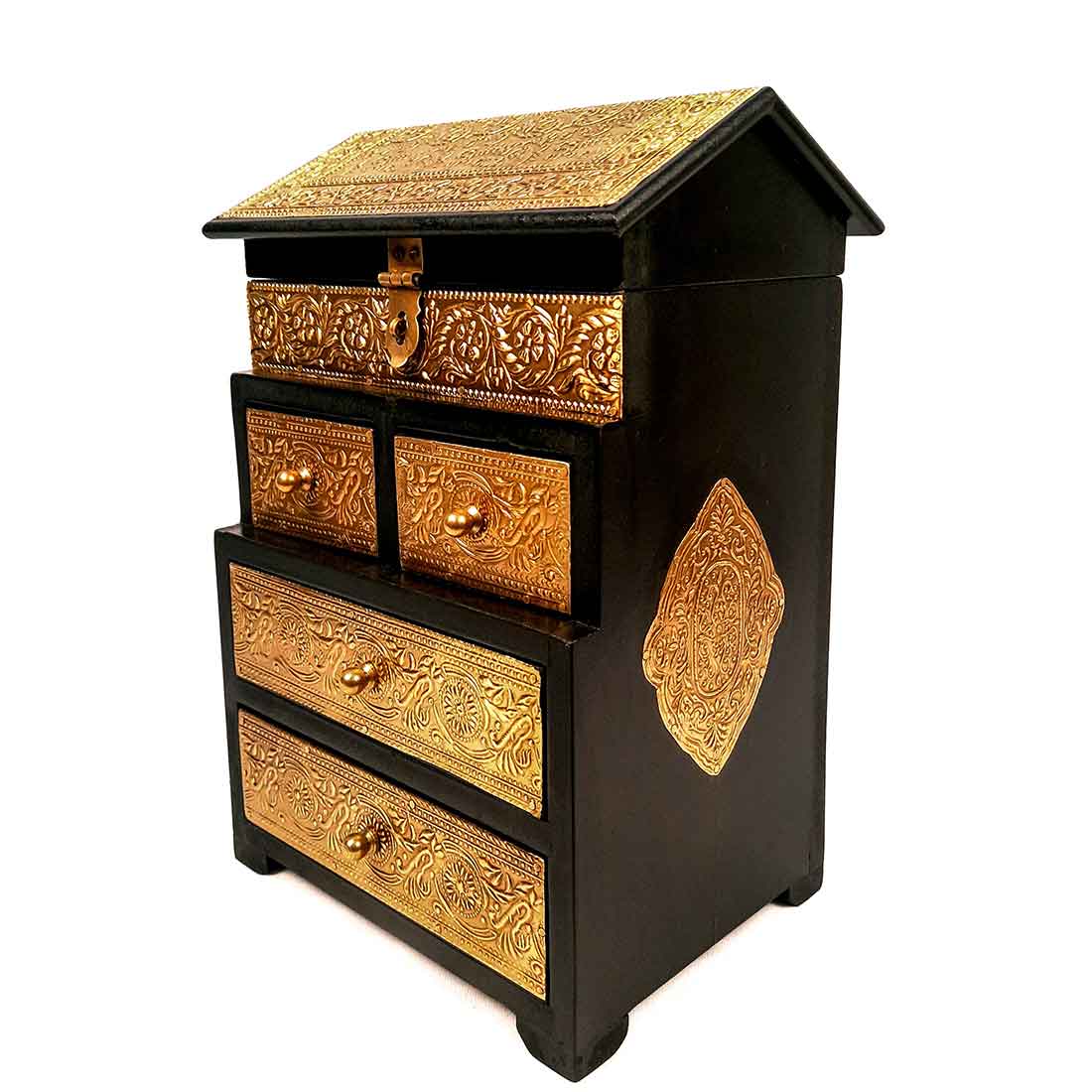 Wooden Jewelry Box | Brass Jewellery Organizer | Jewellery Drawers - 13 Inch - ApkaMart