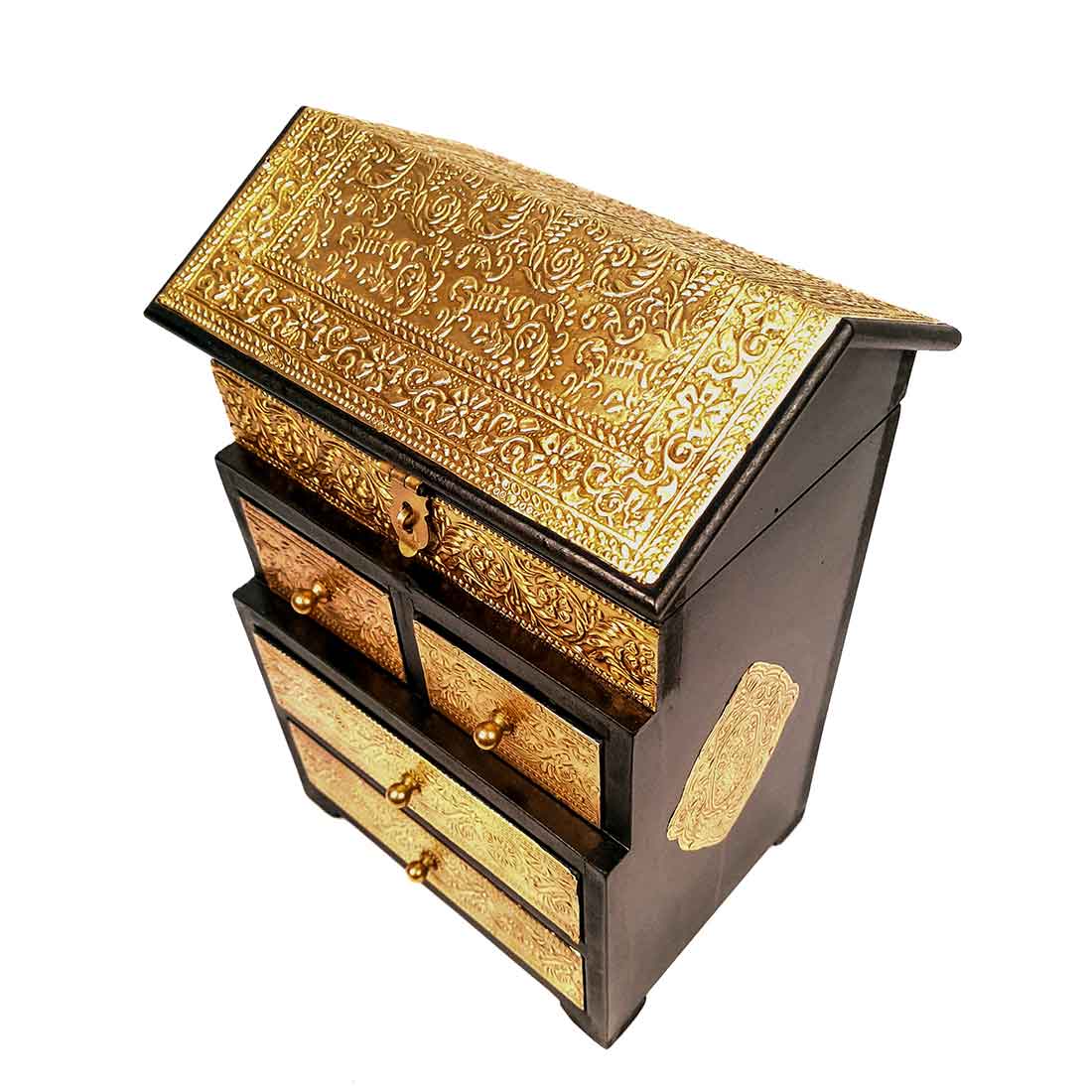 Wooden Jewelry Box | Brass Jewellery Organizer | Jewellery Drawers - 13 Inch - ApkaMart