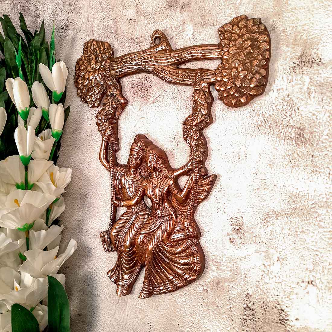 Radha Krishna Wall Hanging - Sitting on Jhula Design - For Wall Decor & Wedding Gifts - 12 inch - ApkaMart