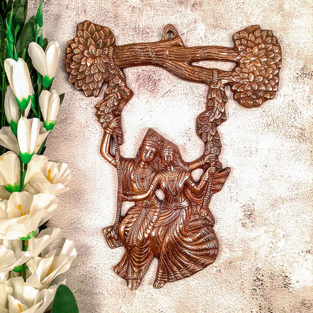 Radha Krishna Wall Hanging - Sitting on Jhula Design - For Wall Decor & Wedding Gifts - 12 inch - ApkaMart