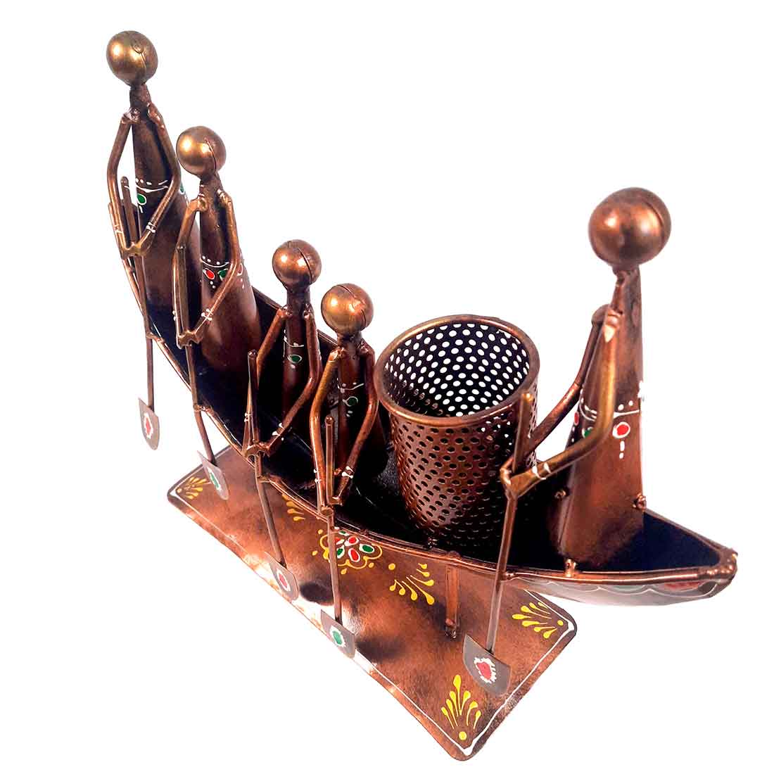 Showpiece Pen Holder | Desk Organizer - Boat Design - For Table Decor -15 Inch - ApkaMart #color_Copper