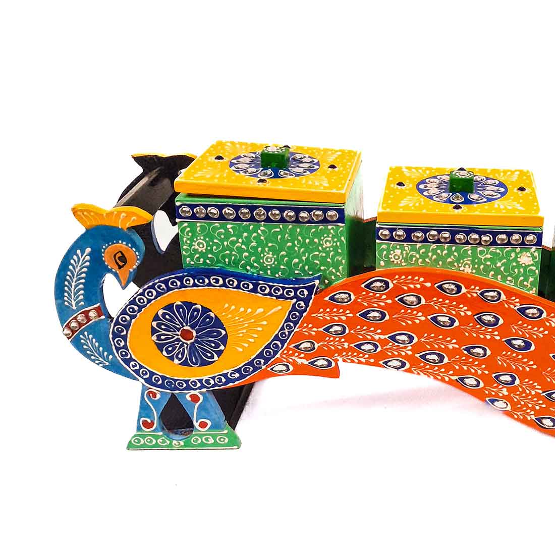 Dry Fruit Box with Lid  - Peacock Design - For Serving & Dining Table Decor - ApkaMart