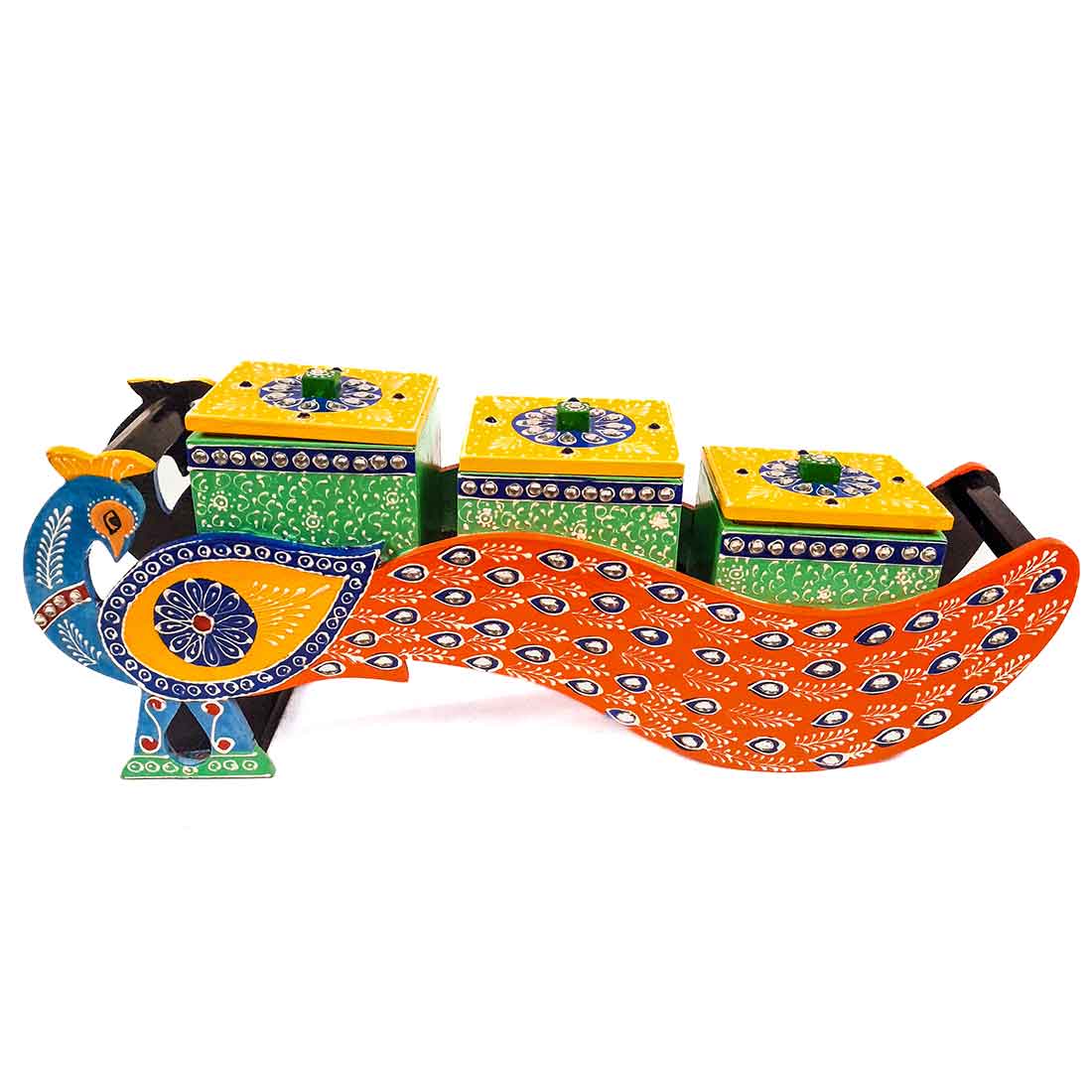 Dry Fruit Box with Lid - Peacock Design - For Serving & Dining Table Decor - ApkaMart