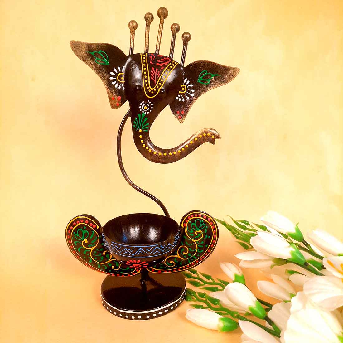 T Light Holder | Tea Light Candle Stand - Ganesha Design - 11 Inch - ApkaMart