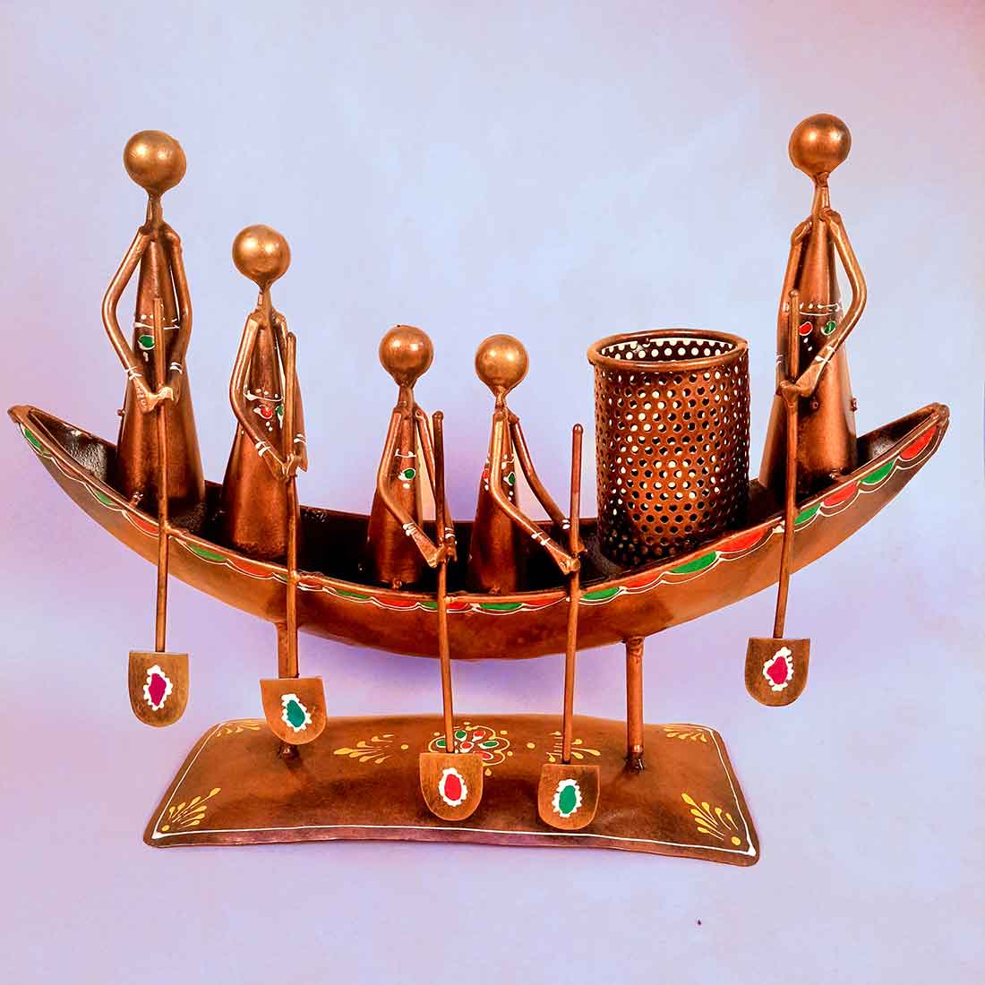 Showpiece Pen Holder | Desk Organizer - Boat Design - For Table Decor -15 Inch - ApkaMart #color_Copper