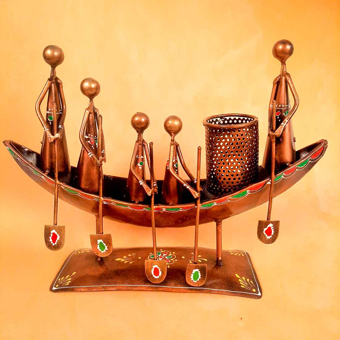 Showpiece Pen Holder | Desk Organizer - Boat Design - For Table Decor -15 Inch - ApkaMart #color_Copper