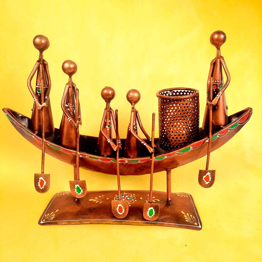 Showpiece Pen Holder | Desk Organizer - Boat Design - For Table Decor -15 Inch - ApkaMart #color_Copper