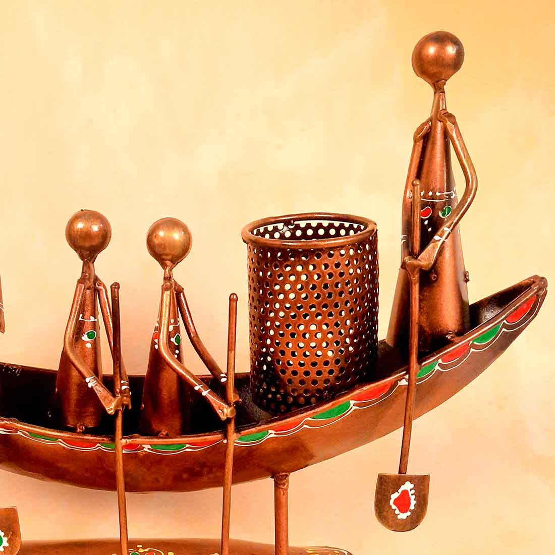 Showpiece Pen Holder | Desk Organizer - Boat Design - For Table Decor -15 Inch - ApkaMart #color_Copper