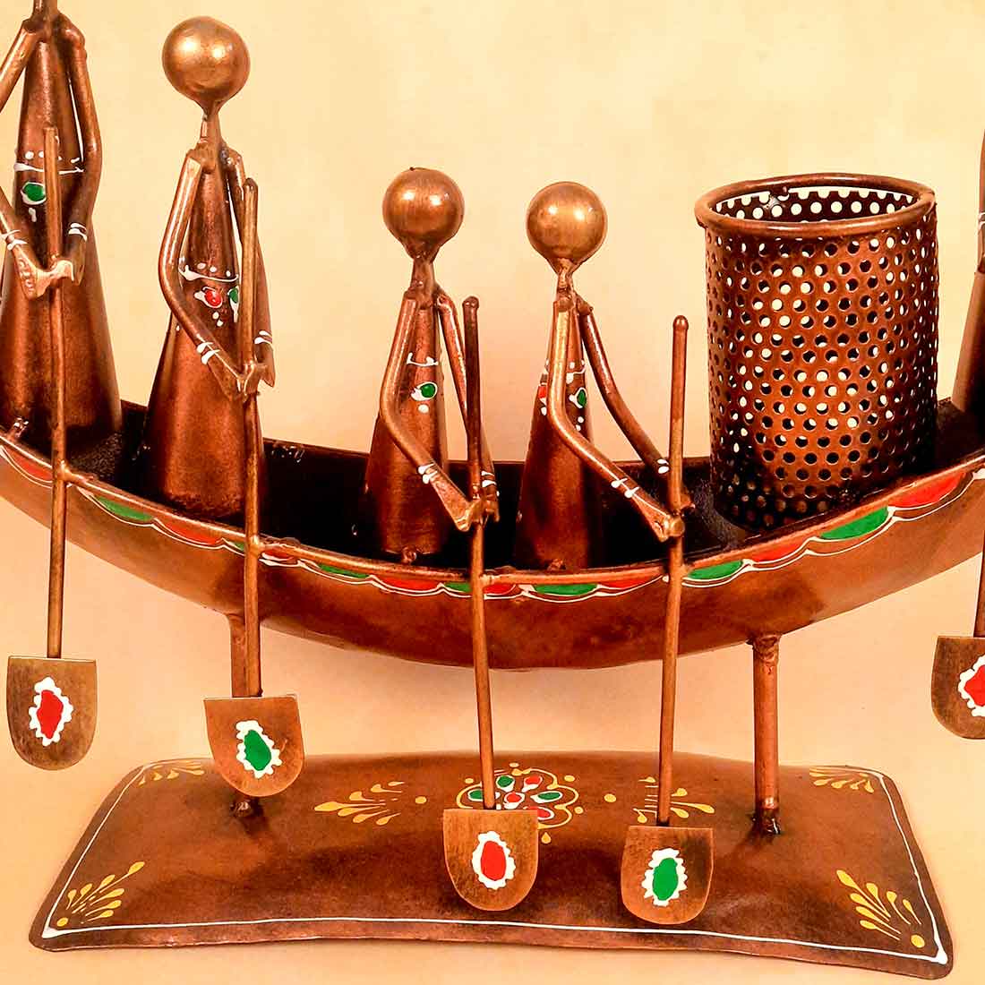 Showpiece Pen Holder | Desk Organizer - Boat Design - For Table Decor -15 Inch - ApkaMart #color_Copper