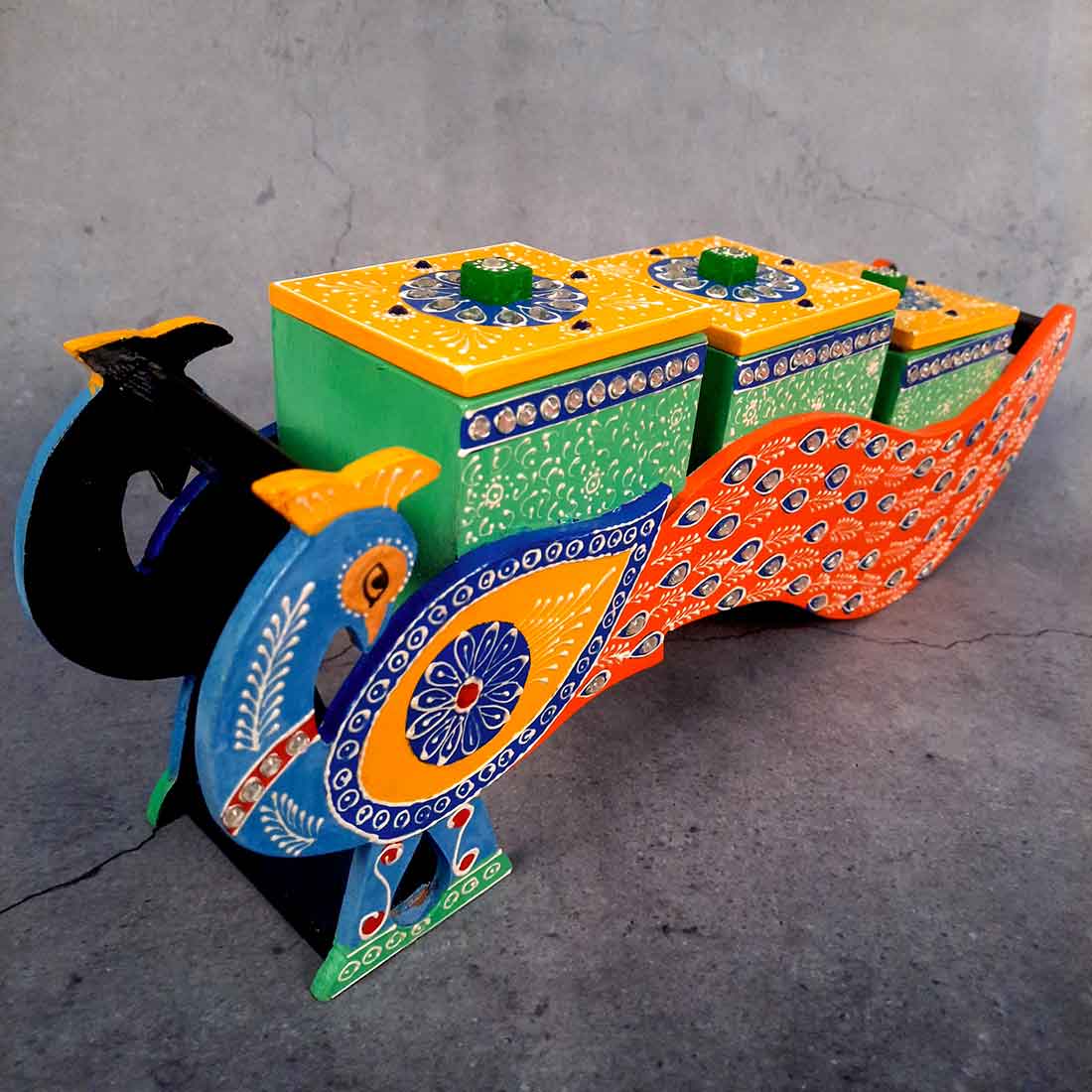 Dry Fruit Box with Lid  - Peacock Design - For Serving & Dining Table Decor - ApkaMart
