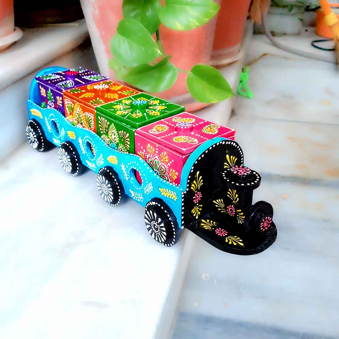 Dry Fruit Box | Wooden Box Engine Design - For Serving & Table Decor - ApkaMart