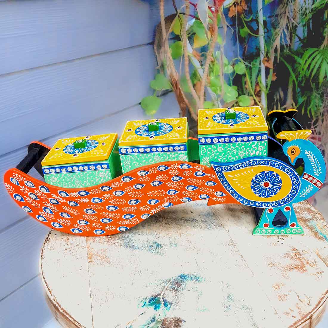 Dry Fruit Box with Lid  - Peacock Design - For Serving & Dining Table Decor - ApkaMart