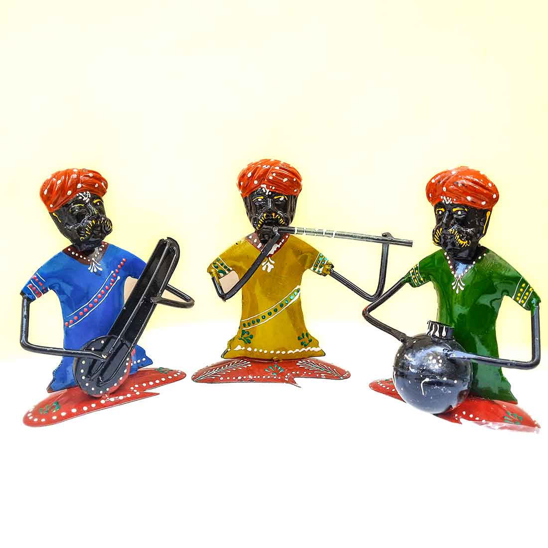 Rajasthani Musicians Figurines | Decorative Showpiece - for Home, Bedroom, Living Room, Office Desk & Table | Gifts For Wedding, Housewarming & Festivals - 7 Inch - Apkamart #Style_Pack of 3