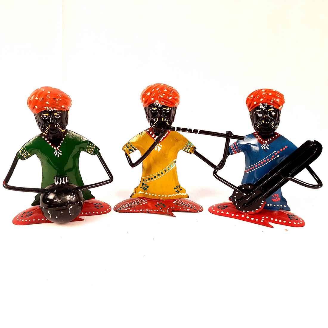 Rajasthani Musicians Figurines | Decorative Showpiece - for Home, Bedroom, Living Room, Office Desk & Table | Gifts For Wedding, Housewarming & Festivals - 7 Inch - Apkamart #Style_Pack of 3