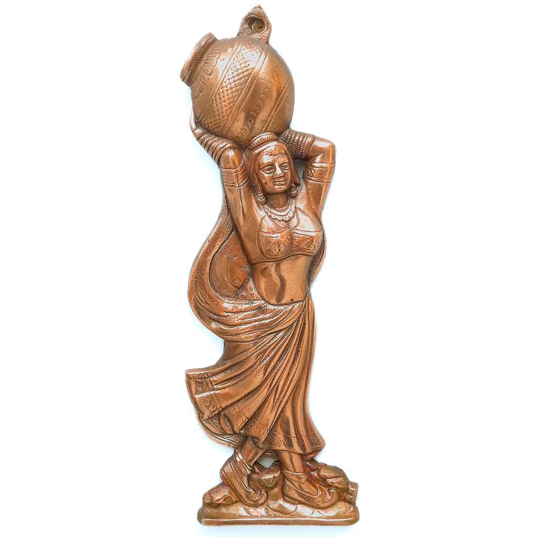 Metal Wall Art - Lady with Matka Design - 15 Inch - ApkaMart