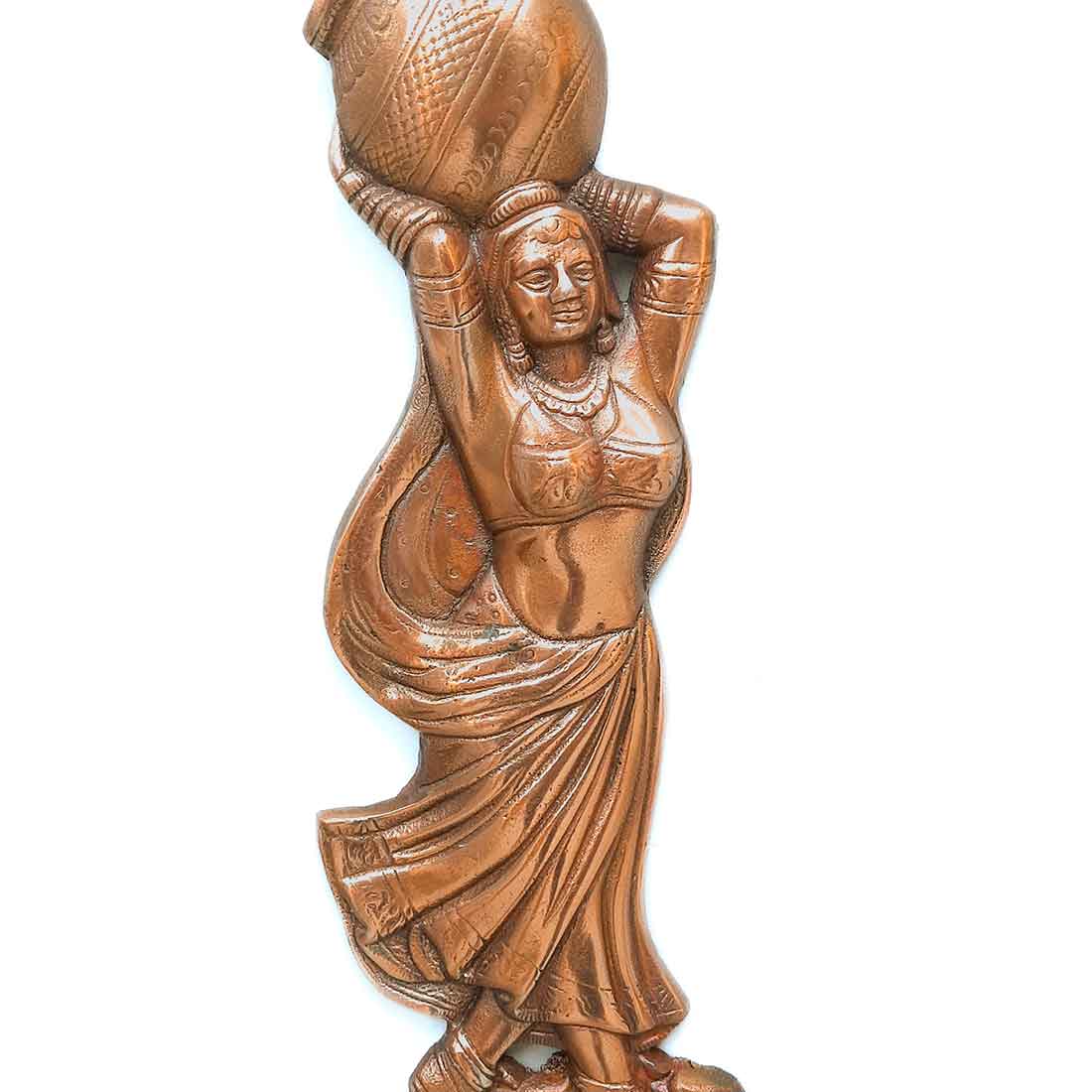 Metal Wall Art - Lady with Matka Design - 15 Inch - ApkaMart