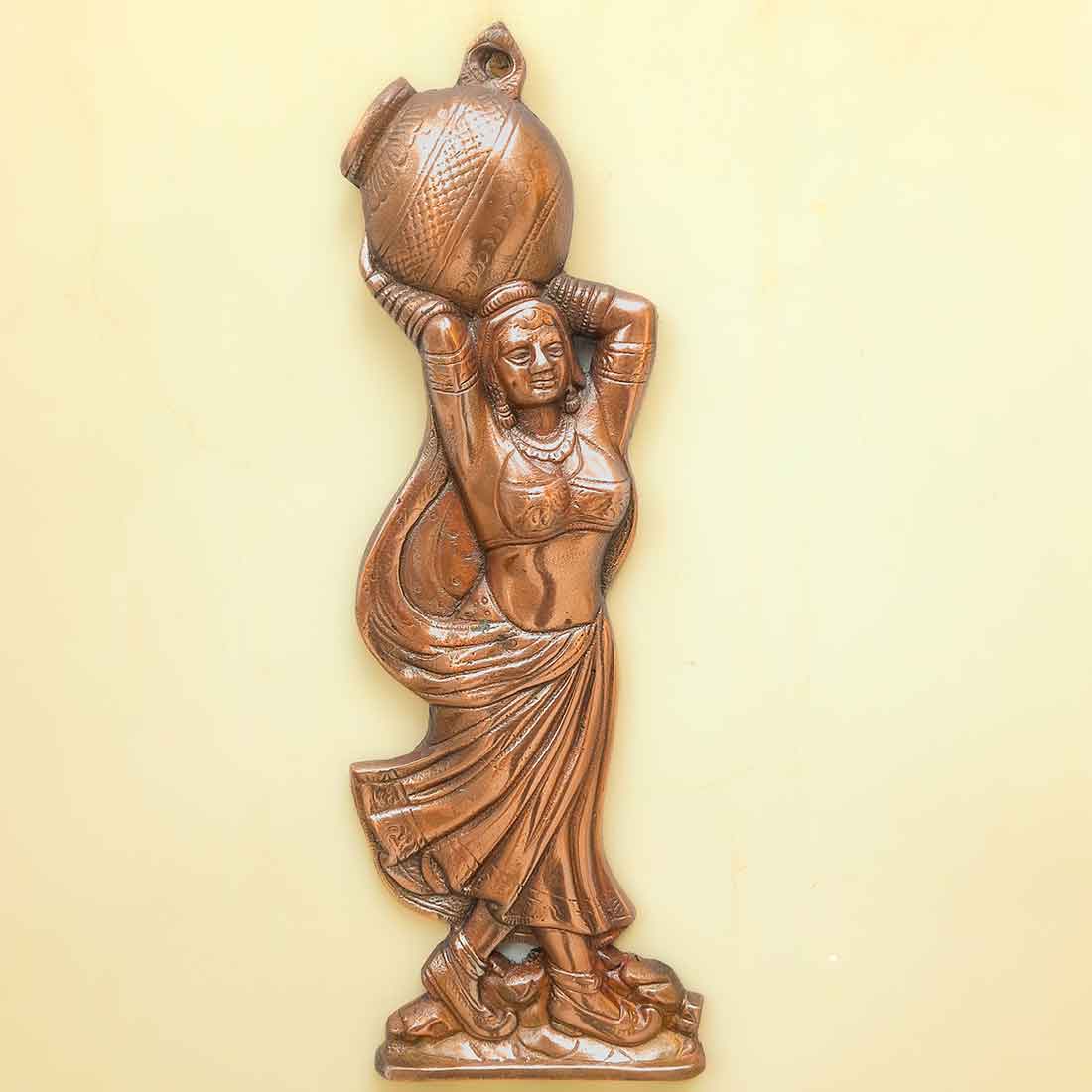 Metal Wall Art - Lady with Matka Design - 15 Inch - ApkaMart