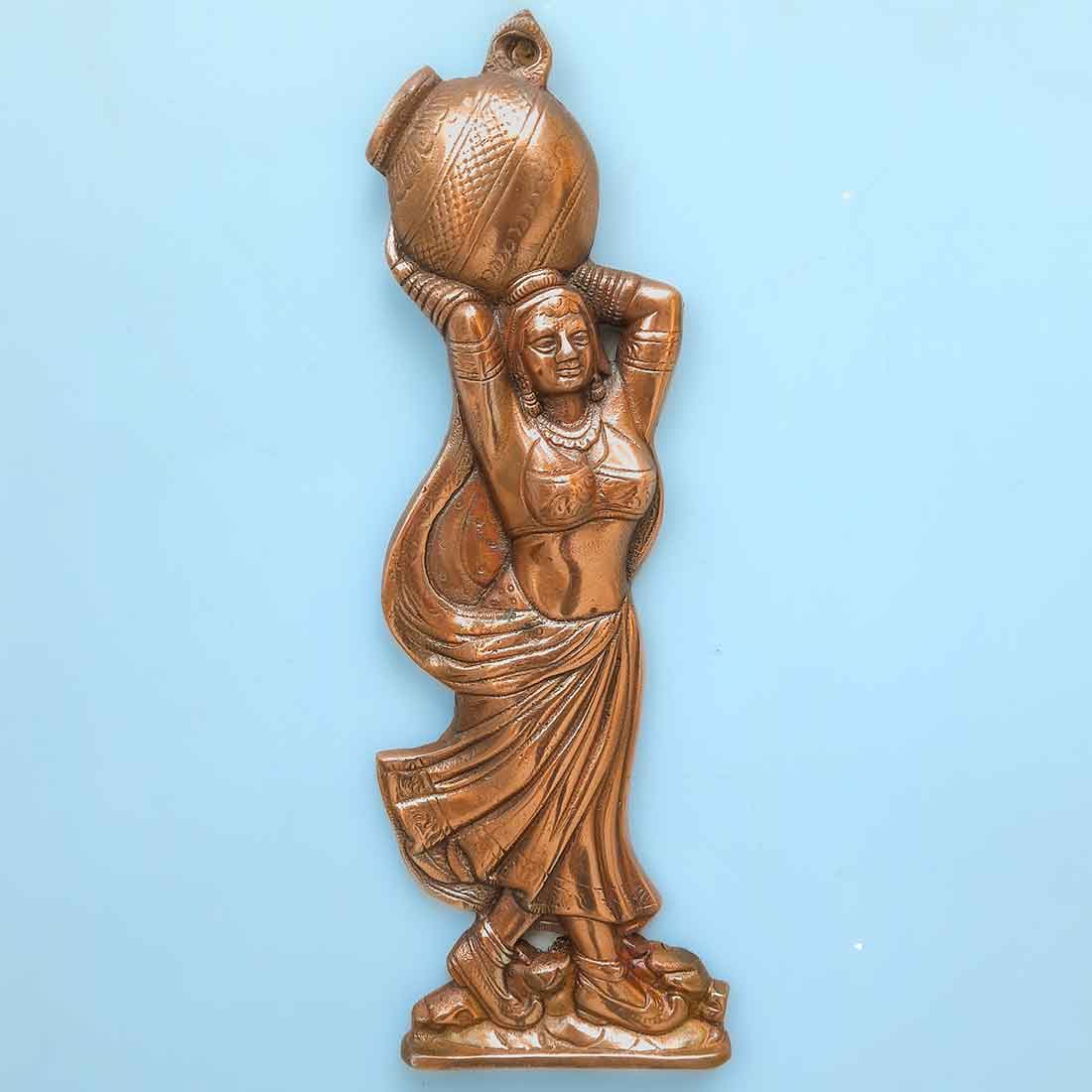 Metal Wall Art - Lady with Matka Design - 15 Inch - ApkaMart