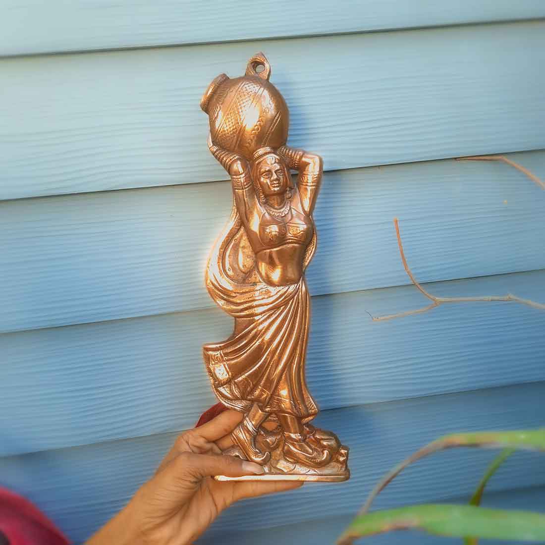 Metal Wall Art - Lady with Matka Design - 15 Inch - ApkaMart