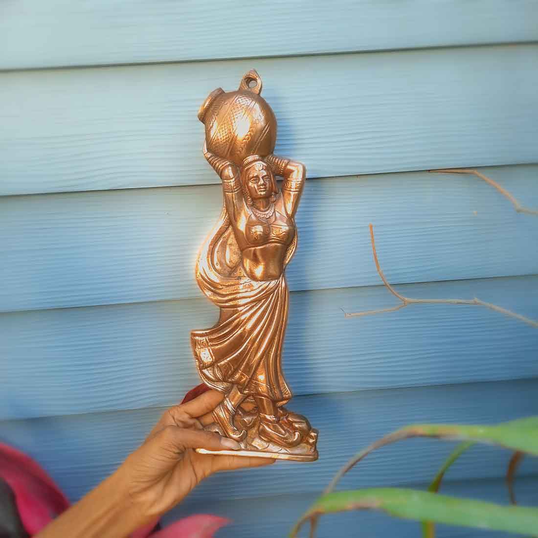 Metal Wall Art - Lady with Matka Design - 15 Inch - ApkaMart