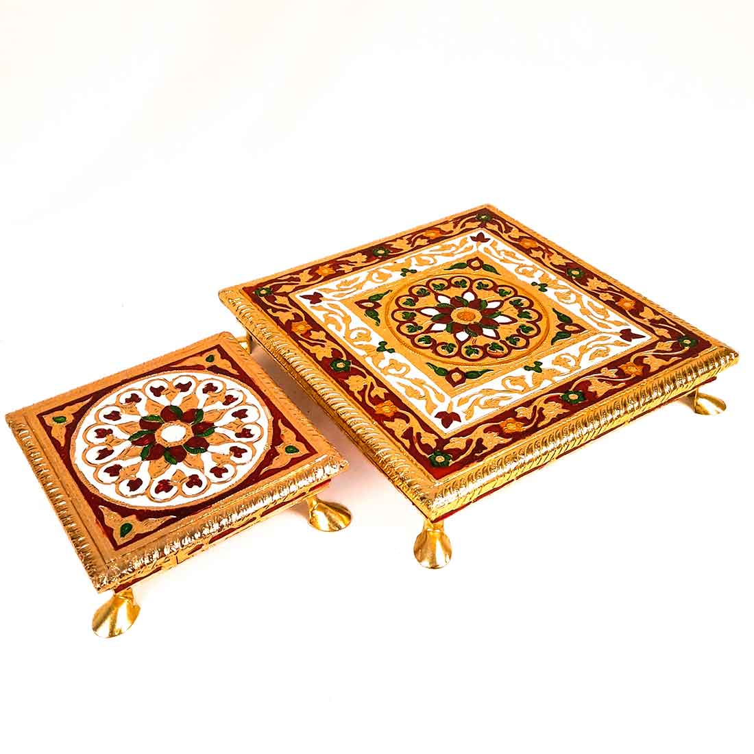 Minakari Chowki or Bajot - Set of 2 - 6 Inch & 10 Inch - ApkaMart #Style_Design 1