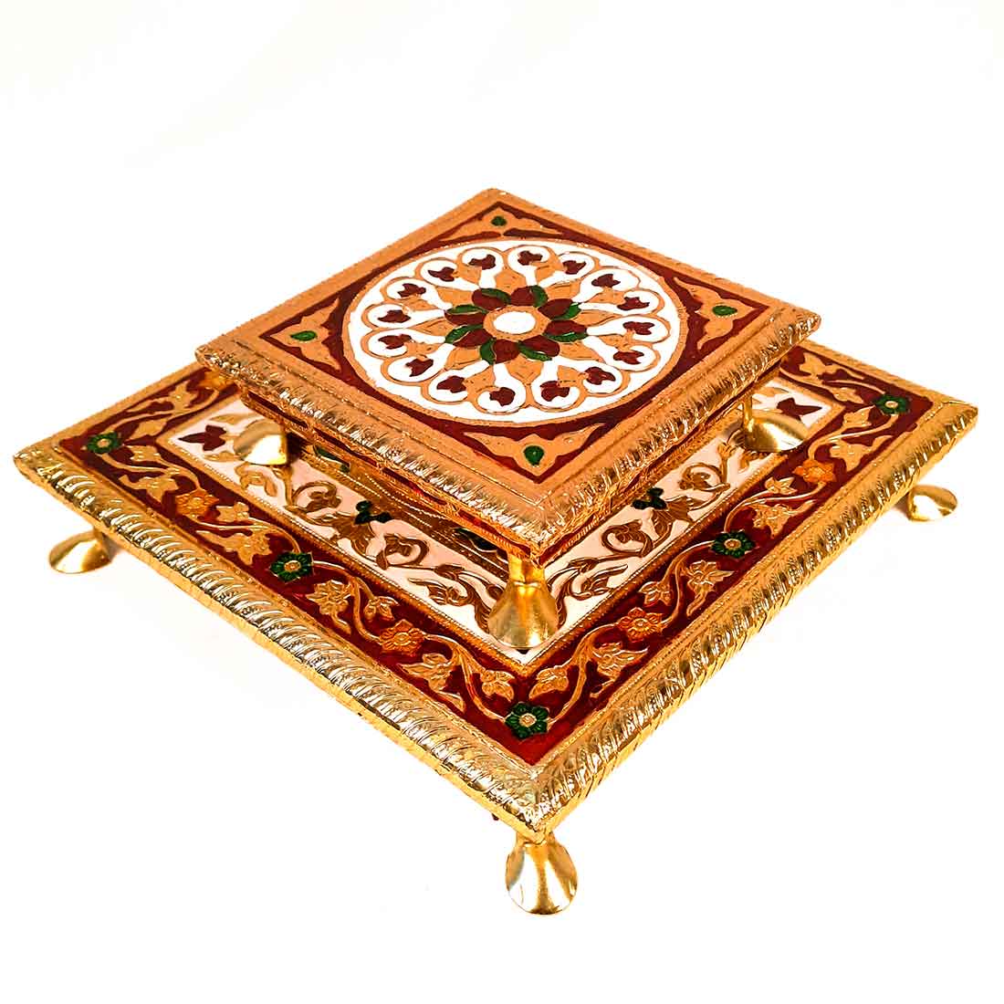 Minakari Chowki or Bajot - Set of 2 - 6 Inch & 10 Inch - ApkaMart #Style_Design 1