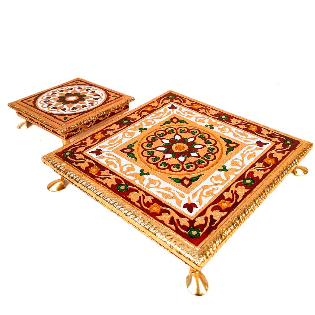 Minakari Chowki or Bajot - Set of 2 - 6 Inch & 10 Inch - ApkaMart #Style_Design 1