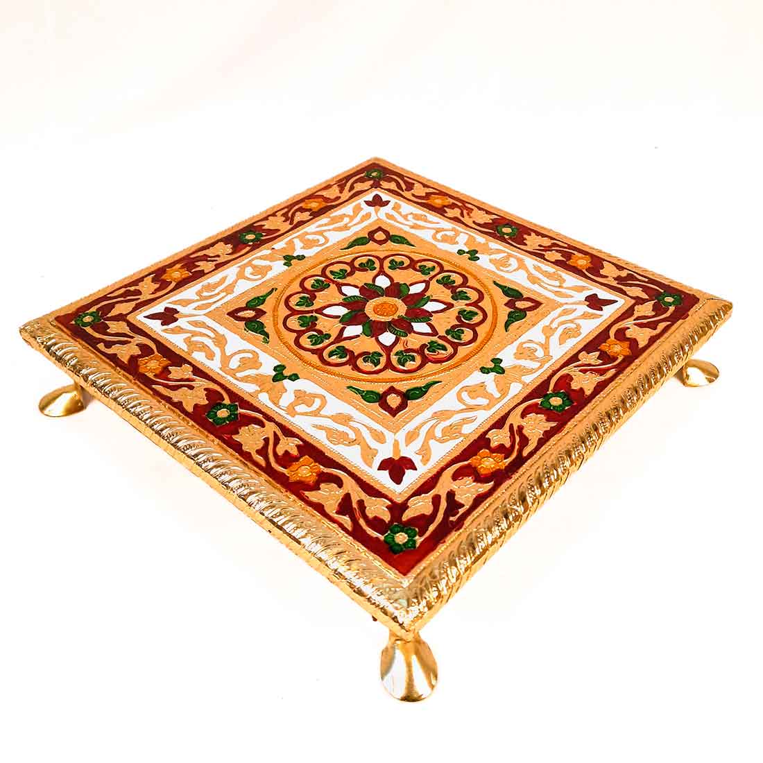 Minakari Pooja Chowki Bajot - For Puja Decoration & Gifts -10 Inch - ApkaMart #Style_Design 1