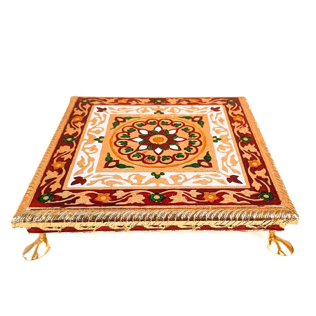 Minakari Pooja Chowki Bajot - For Puja Decoration & Gifts -10 Inch - ApkaMart #Style_Design 1