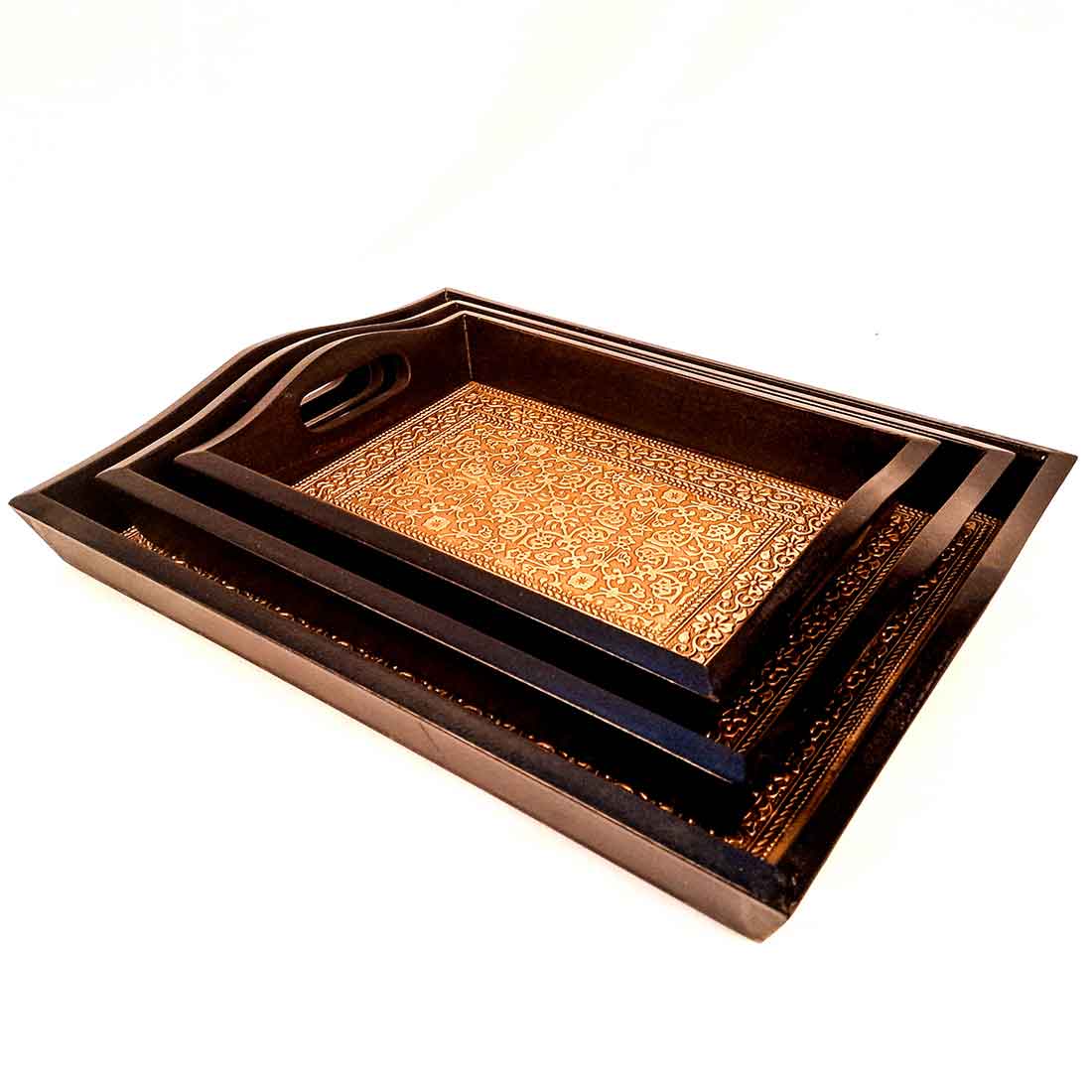 Wooden Serving Tray - 16 Inch - Set of 3 - ApkaMart