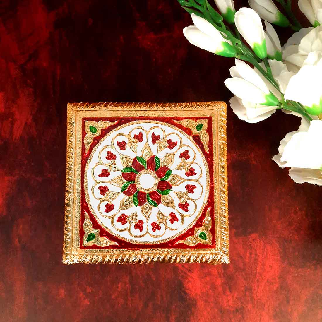 Minakari Chowki Bajot - For Puja Decoration & Gifts - 6 Inch - ApkaMart #Style_Design 1