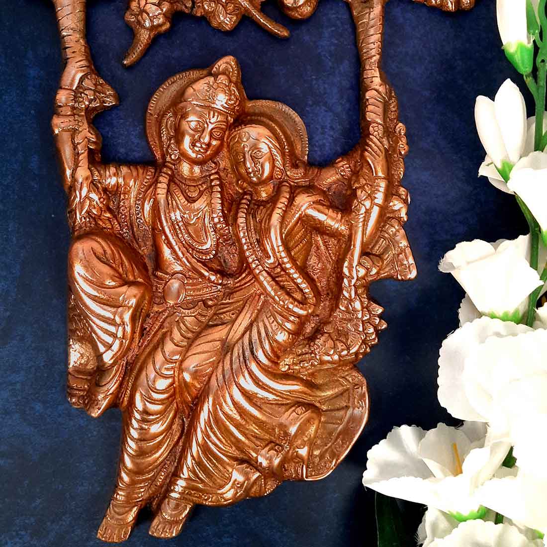 Radha Krishna Wall Art | Radha Krishna Wall Hanging - Sitting on Swing Design - 14 Inch - ApkaMart