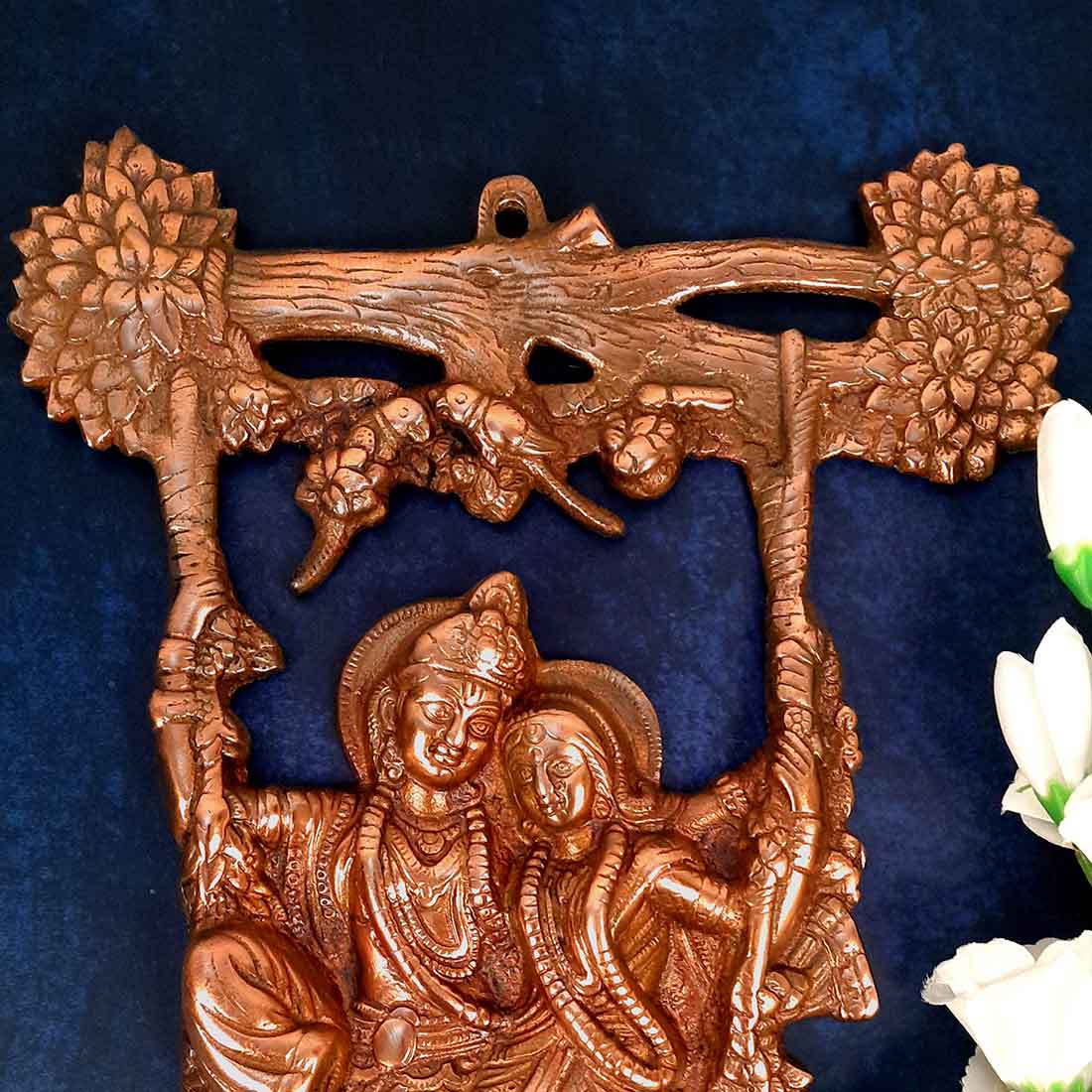 Radha Krishna Wall Art | Radha Krishna Wall Hanging - Sitting on Swing Design - 14 Inch - ApkaMart