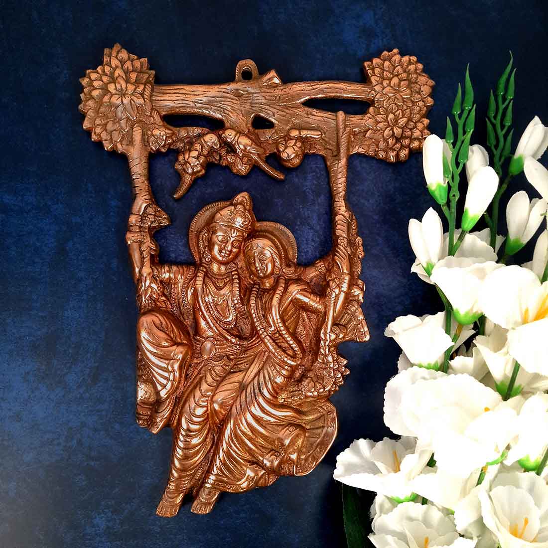 Radha Krishna Wall Art | Radha Krishna Wall Hanging - Sitting on Swing Design - 14 Inch - ApkaMart