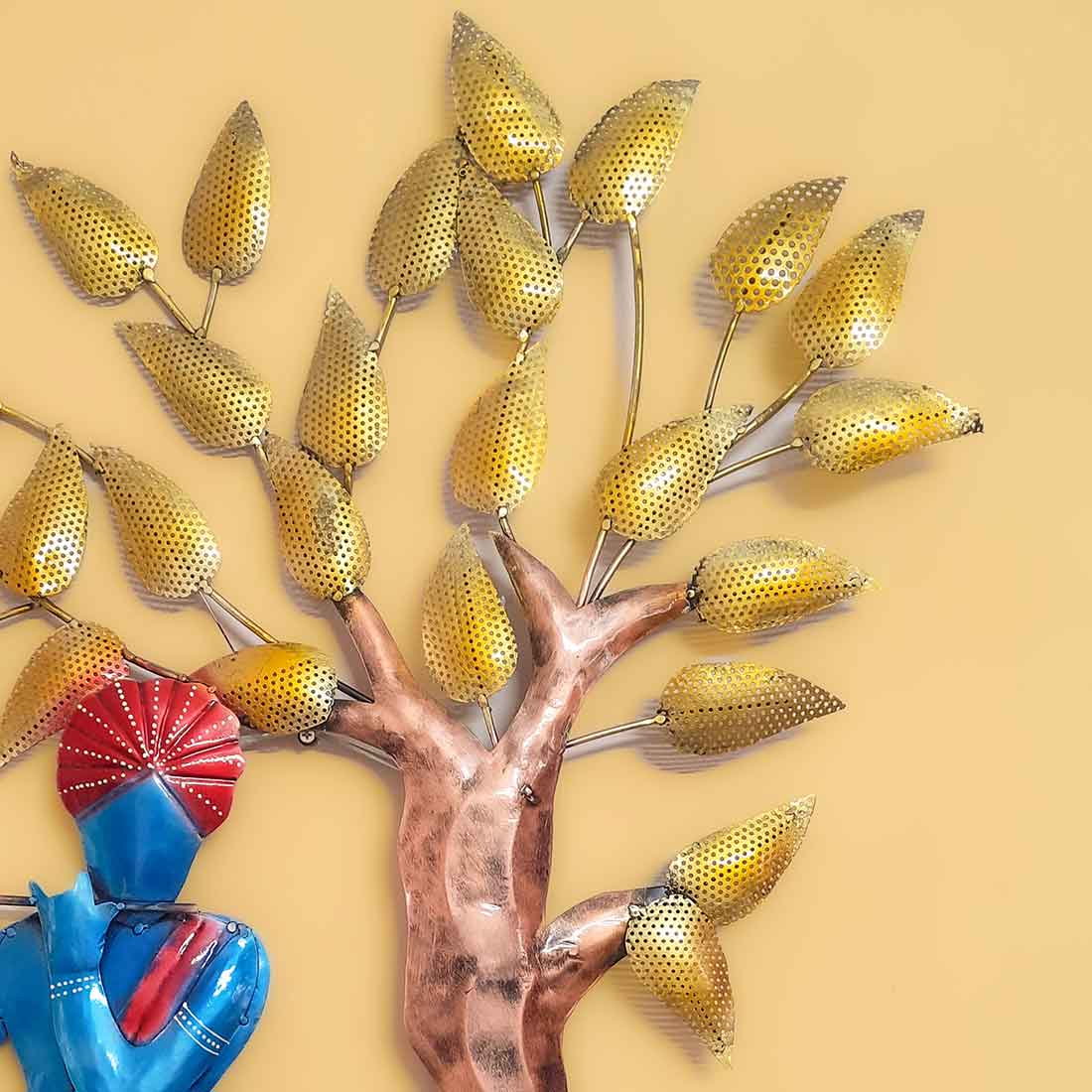 Wall Decor for Living Room | Metal Wall Art Krishna Sitting Under Tree - 31 Inch - ApkaMart