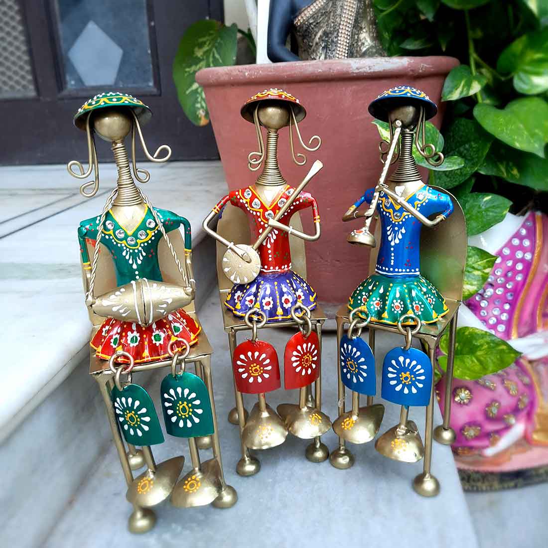 Musician Showpiece - Metal Figurines - For Table Decor & Living Room - 12 Inch -Set of 3 - ApkaMart