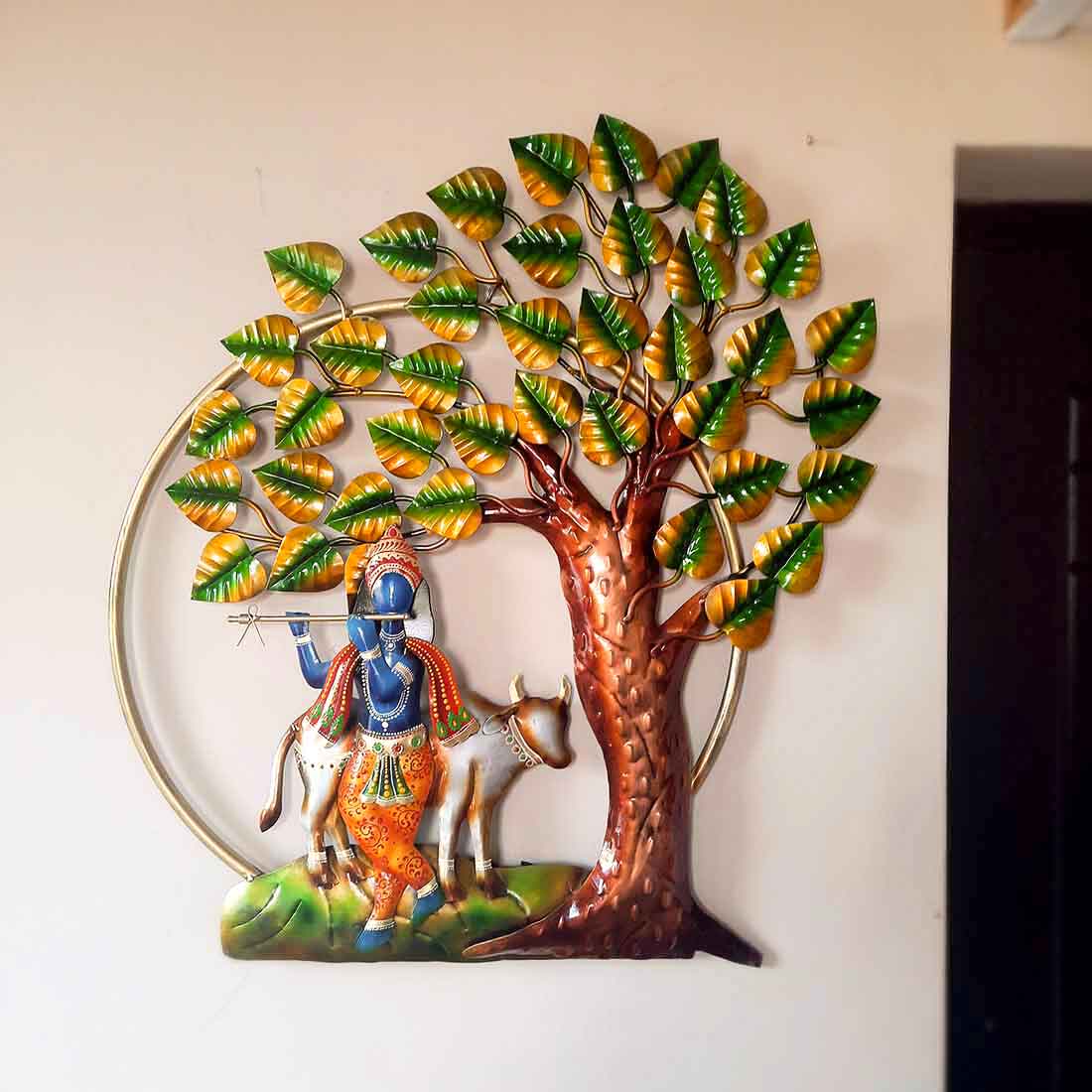 Krishna Backlit Wall Hanging - Metal Wall Art Decor - For Home Decor & Gifts -25 Inch - ApkaMart