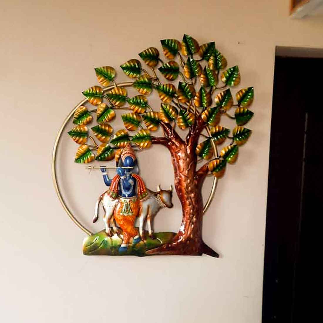 Krishna Backlit Wall Hanging - Metal Wall Art Decor - For Home Decor & Gifts -25 Inch - ApkaMart