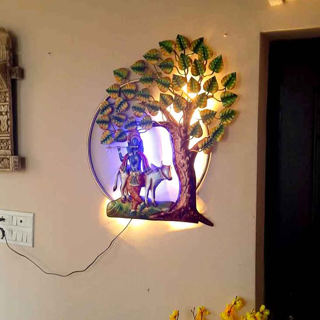 Krishna Backlit Wall Hanging - Metal Wall Art Decor - For Home Decor & Gifts -25 Inch - ApkaMart