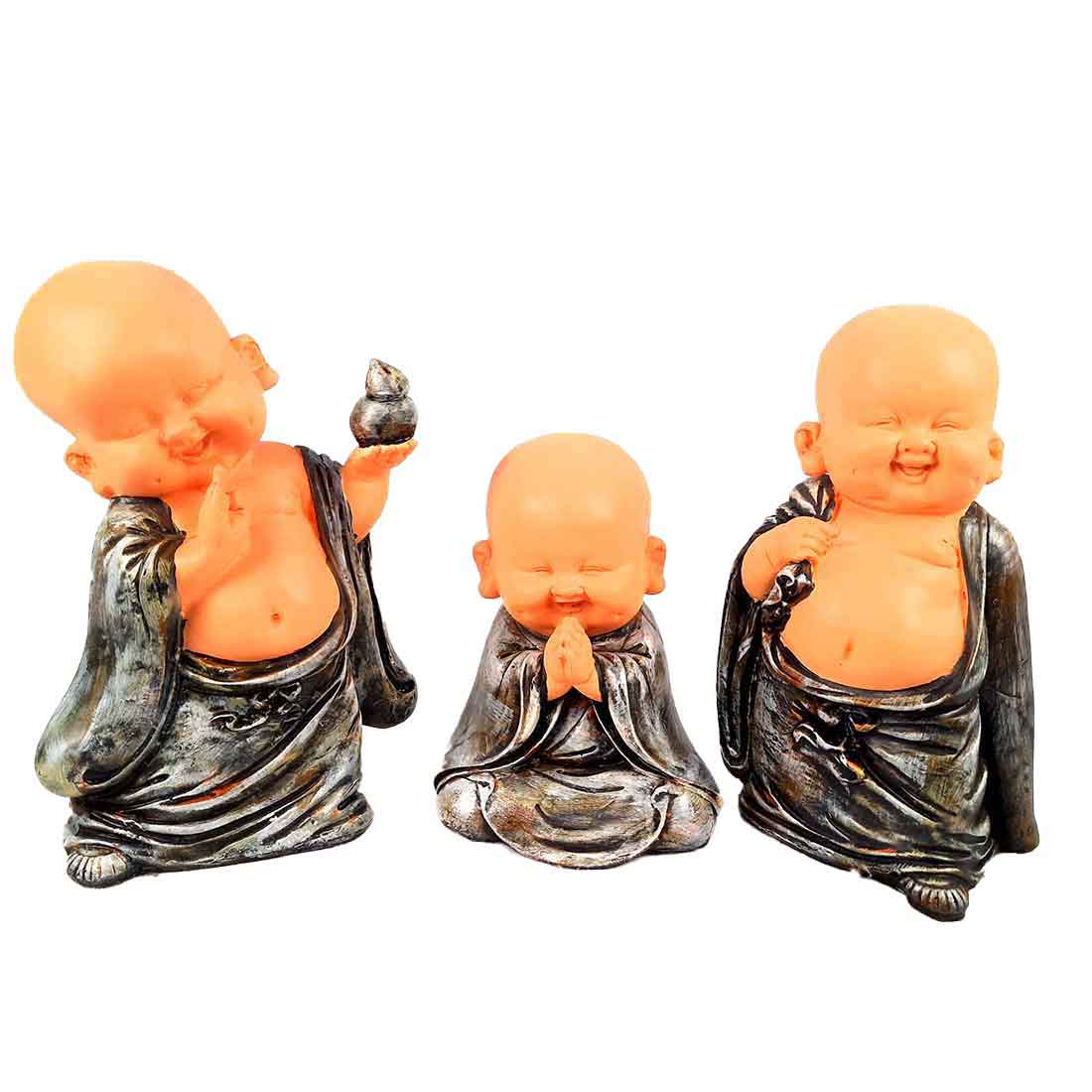 Baby Monk Showpiece - for Home & Garden Decor - 10 Inch - Set of 3 - ApkaMart